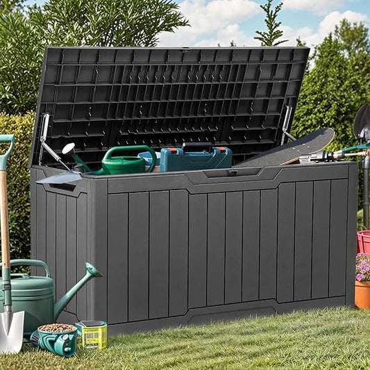 YITAHOME 80 Gallon Resin Deck Box, Weather Resistant Outdoor Storage Box, Lockable Indoor Outdoor Storage for Supplies and Essentials, Dark Gray