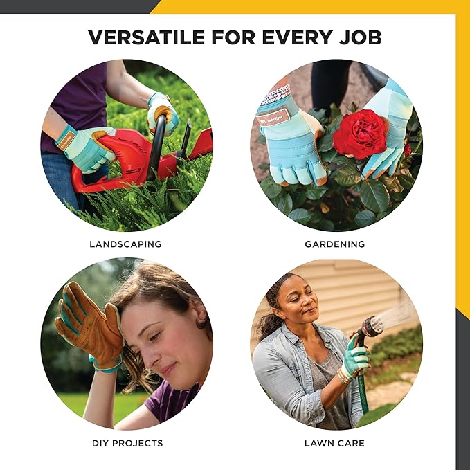 Wells Lamont Women's HydraHyde Water-Resistant Leather Palm Hybrid Work Gardening Gloves, Medium (Pack of 1) (3250M), Blue