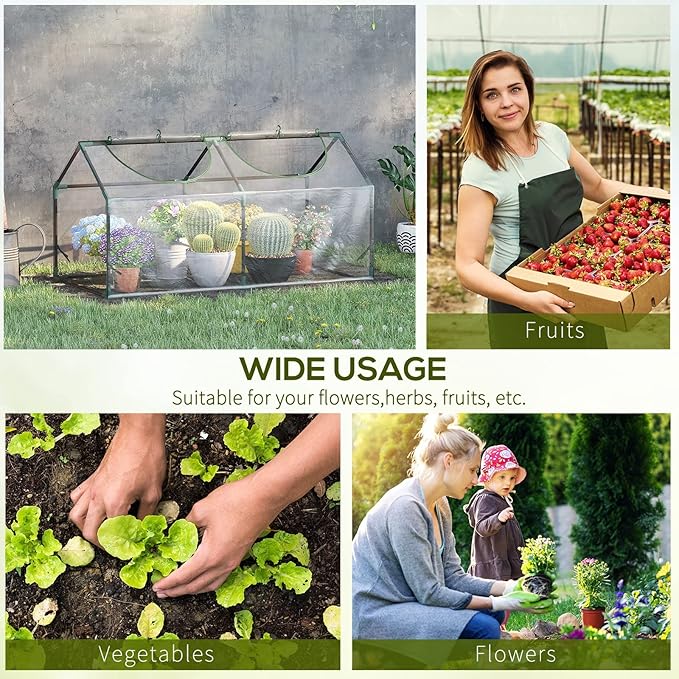 Outsunny 4' x 2' x 2' Portable Mini Greenhouse, Small Green House with PVC Cover, Roll-up Zippered Windows for Indoor, Outdoor Garden, Clear