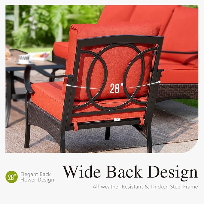 Sophia & William Extra Large Outdoor Patio Sofa Chairs Set 2 PCS Heavy-Duty Porch Furniture with High Back & Deep Seating Area, 5.5" Thicken Cushions for Deck, Lawn, Outside (Red)