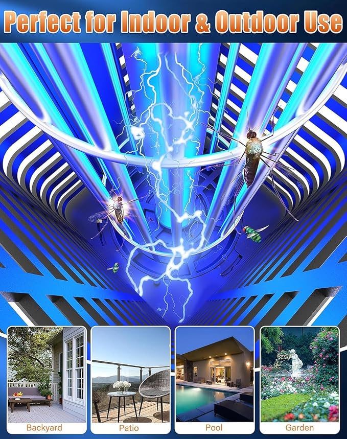 Solar Bug Zapper Outdoor Indoor, Mosquito Zapper with Dual-Mode Reading Lamp, Cordless & Rechargeable Electric Fly Trap, IPX4 Waterproof for Patio, Backyard