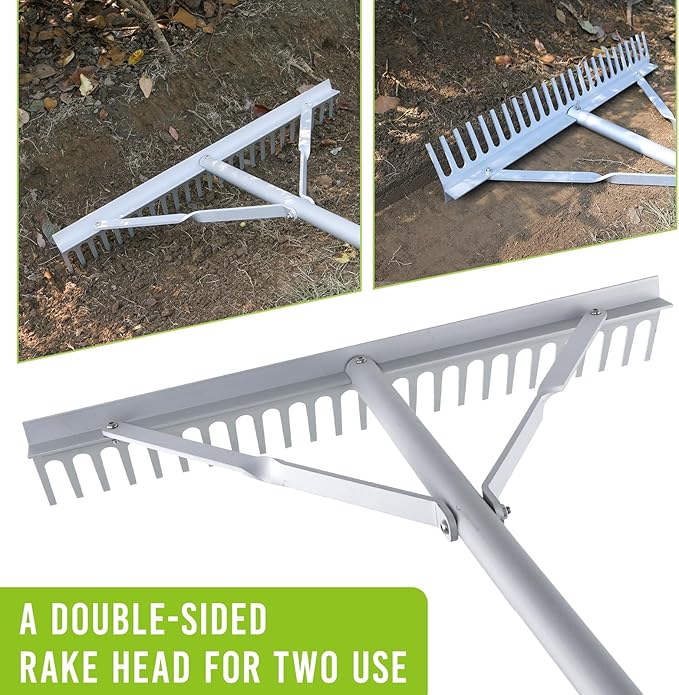 24 Inch Aluminum Landscape Rake, Garden Rake, Heavy Duty Rakes for Lawns, Metal Rake for Gardening, Loosening Soil, Lawn Care, Lake and Beach