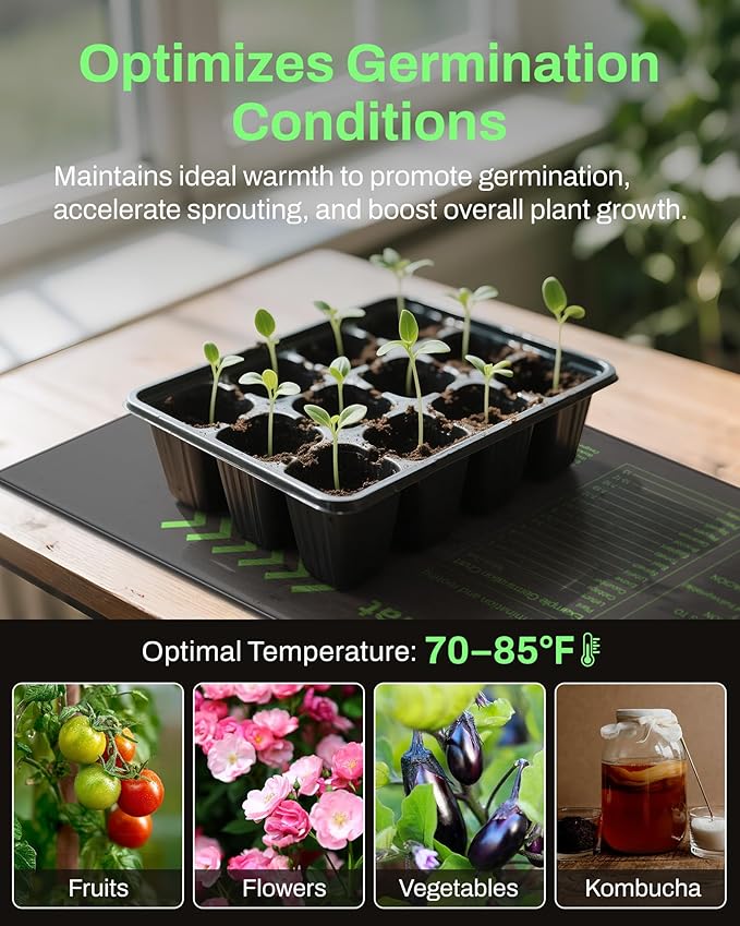BN-LINK Durable Seedling Heat Mat for Seed Starting 10" x 20.75", 4 Pack Waterproof Warming Mat for Plants Germination, Plant Heating Pad for Indoor Growing, Hydroponic, Greenhouse, ETL Listed