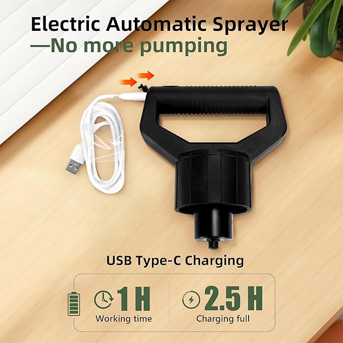 EVIKA 1 Gallon Battery Powered Pump Sprayer, Air Liquid Pump Sprayer with Adjustable Nozzle and Fan Nozzle, Weed Spray, Automatic Garden Pressure Sprayer for Weeding Spraying and Cleaning, Green