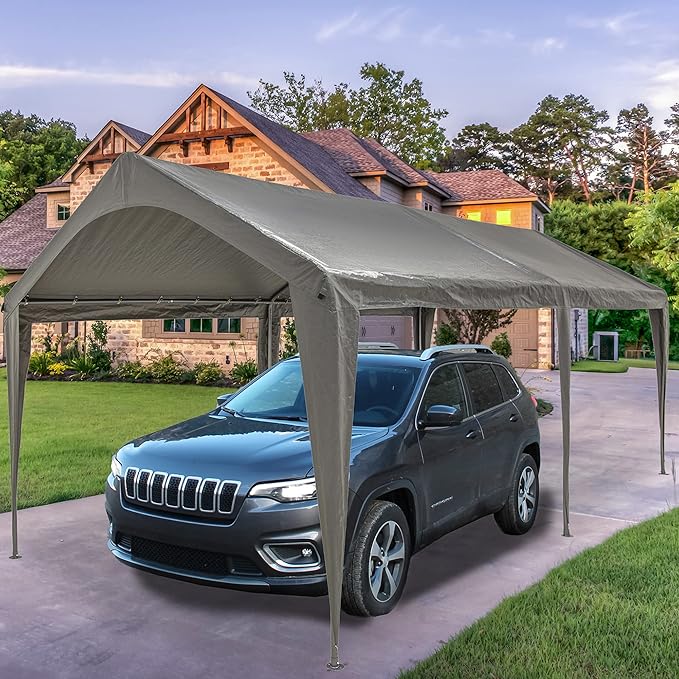 Sunnyglade 10x20 Feet Carport Replacement Top Canopy Cover with Fabric Pole Skirts and Accessories for Car Garage Shelter Tent, Dark Grey(Only Top Cover)