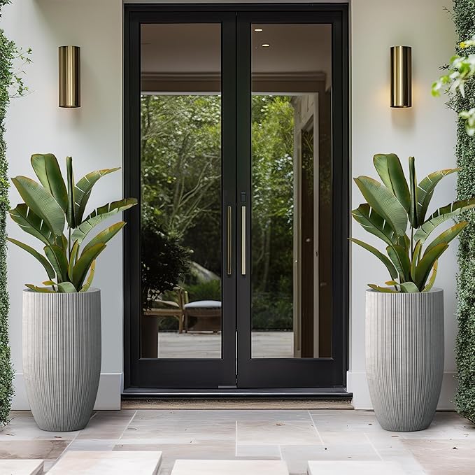 Kante 24 Inch Tall Round Concrete Planter, Large Indoor Outdoor Plant Pots with Drainage Hole and Rubber Plug, Modern Decorative Garden Pots for Home Patio Porch, Textured Natural Concrete