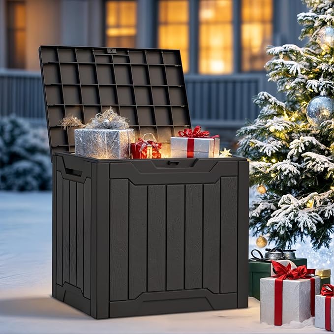 YITAHOME 31 Gallon Resin Deck Box Outdoor Storage Box and Waterproof Package Delivery Box with Lockable Lid for Patio Furniture, GardenTools, Pool Supplies, Black