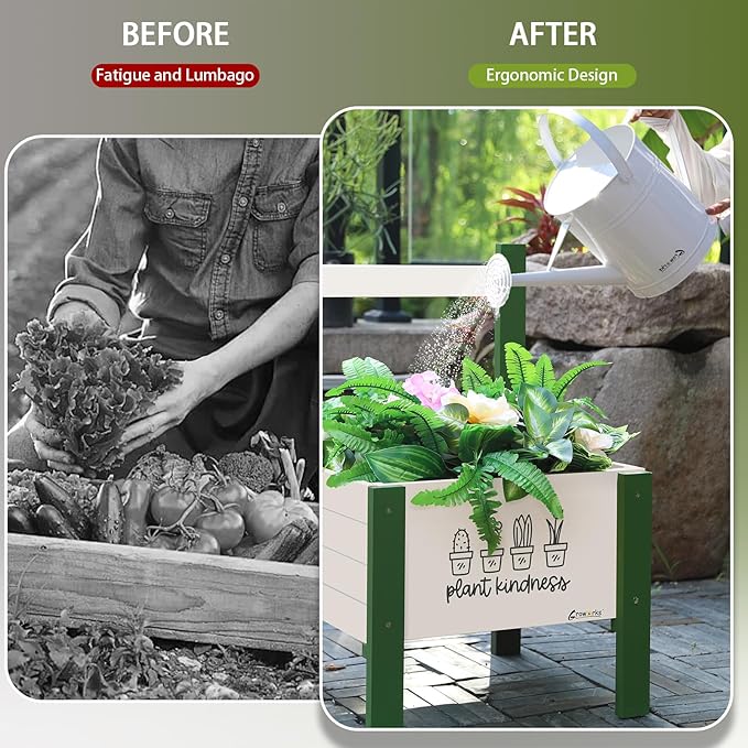 Raised Garden Bed with Trellis Elevated Planter Box with Legs, Drainage Holes for Outdoor Garden, Patio, Natural Wood 17.7”L x 16.1”W x27.6”H(Green)