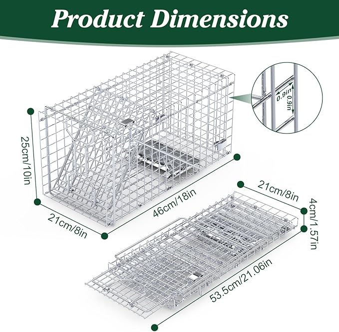 2 Pack Humane Rat Trap, Foldable Single Door Metal Mouse Cage for Small Squirrel Raccoon Feral and Other Small Live Animals, Easy to Catch and Release, Work for Indoor Outdoor