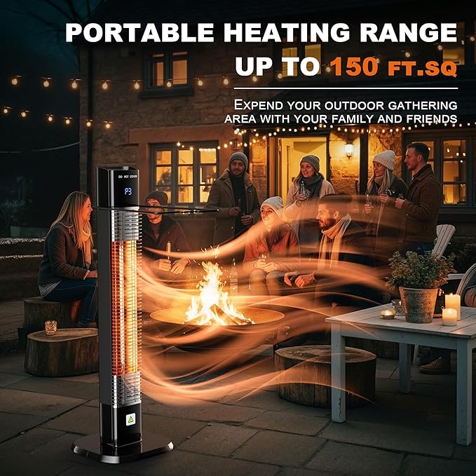 Patio Heater for Outdoor,1500W Electric Infrared Radiant Heaters with Remote for Garage Bedroom Backyard, Room Space Heater with 24H Timer,3 Heat Settings,Tip-over Protection for Indoor, 25"