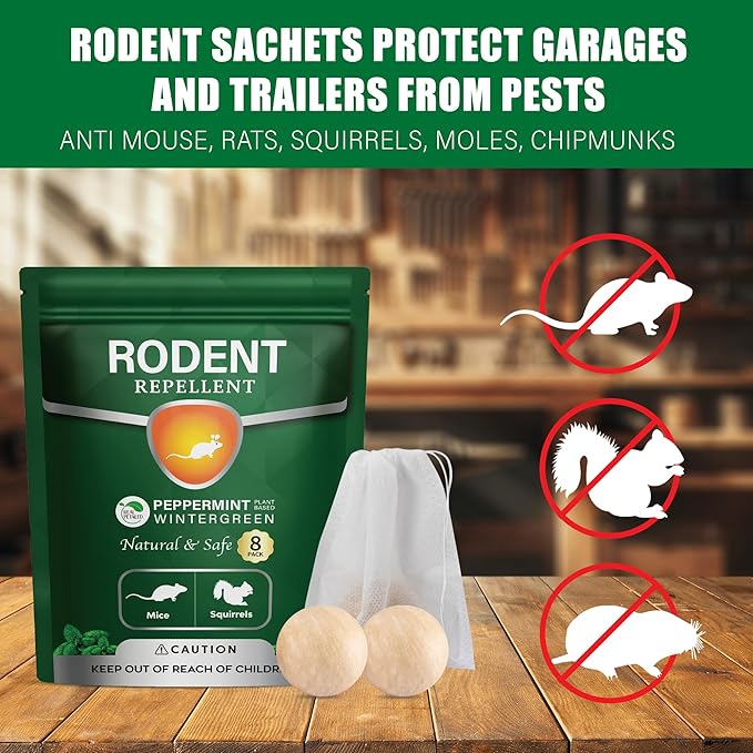 Peppermint Oil Rodent Repellent: Natural Repel Deterrent Balls for Mice and Rats - Control Mouse Away with Repellent Bags and Pouches for Car House and Indoor 8 Pack (Package of 1)