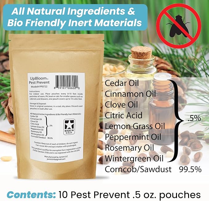 UpBloom - Pest Prevent All-Natural Repellents Home and Garage Defense from Mouse, Spider, Roaches, and Insects 10 Pest Control and Repeller Pouches