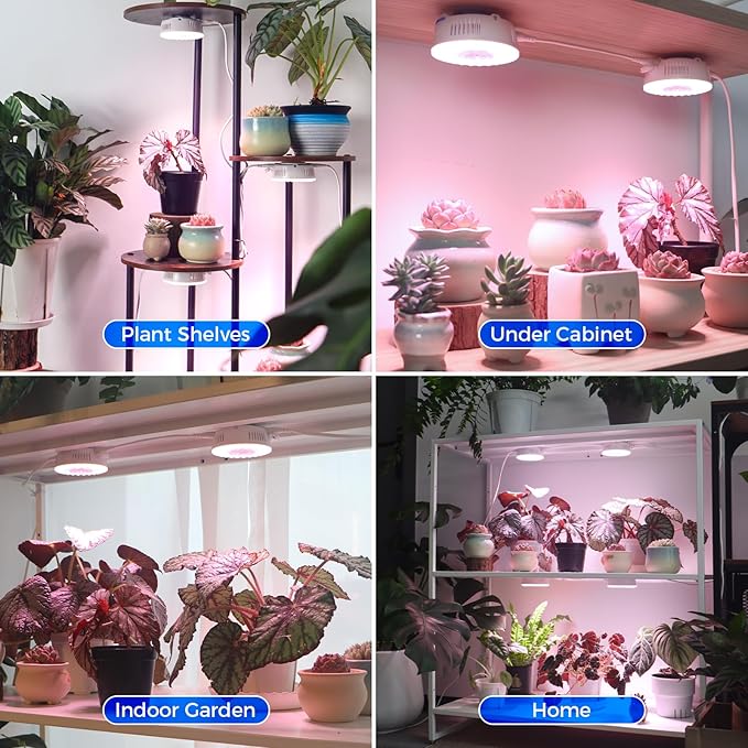 Barrina Orbgrow OG09 Puck LED Grow Light, Pinkish White 54W(6 x 9W, 810 Watt Equiv), Plant Lights for Indoor Plants Full Spectrum, Magnetic & Linkable, Small Grow lamp for Plant Shelf, 6 Packs