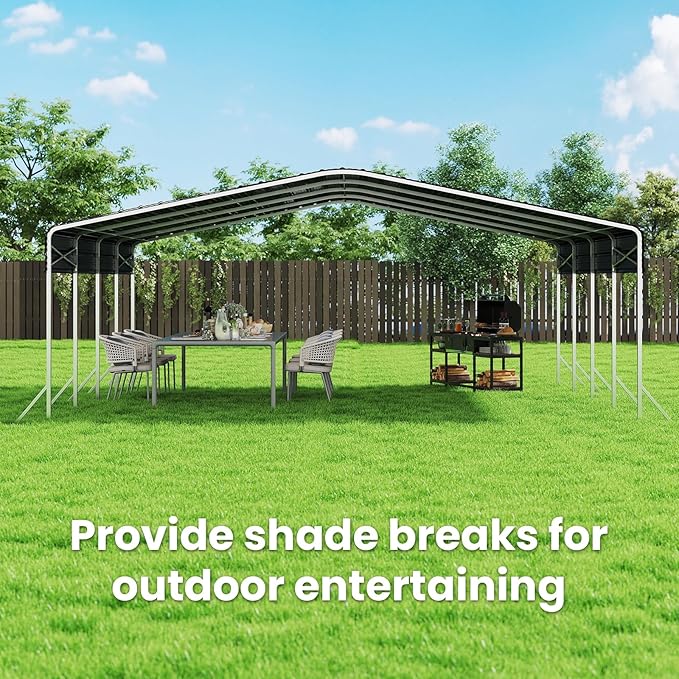 Heavy Duty Metal Carport – Sturdy Structure, All-Weather Protection, Easy Assembly for Cars, Trucks, Boats, Tractors, and Outdoor Storage (Gray, 20X20 FT)
