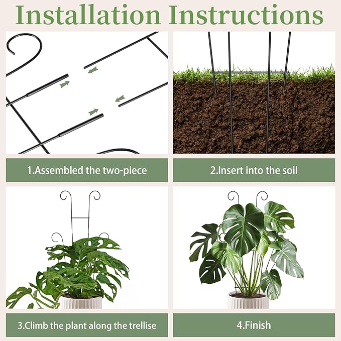2 Pack 23.6'' Taller Plant Trellis for Climbing Plants Indoors & Outdoor, Garden Metal Trellis Plant Support for Potted Plants, Houseplants, Flowers Vine, Ivy, Pothos, Monstera