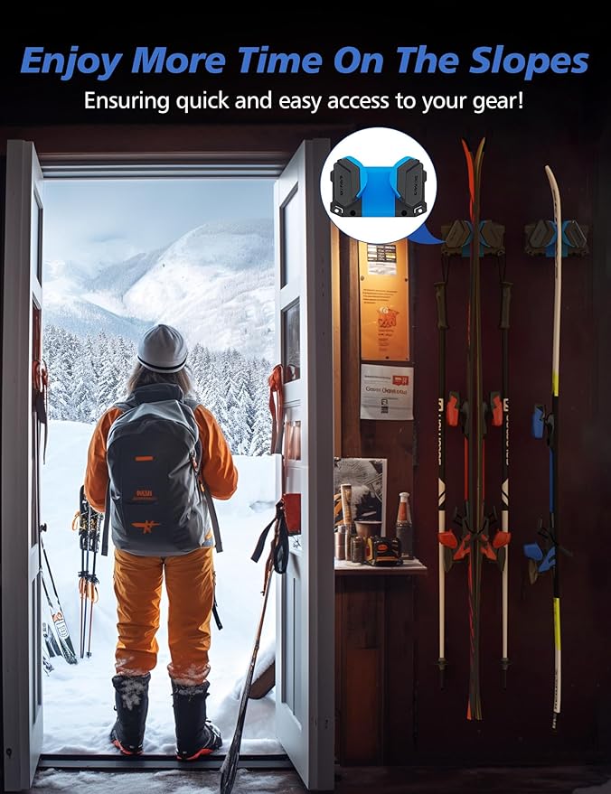 Ski and Snowboard Wall Mount Storage Rack - Heavy Duty Nonslip Organizer for Garage - Fits Any Ski or Snowboard - Tool Organizer - Blue