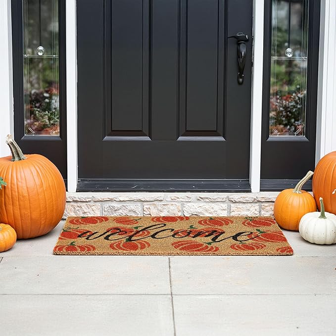 KANKUN Coco Coir Door Mat with Heavy Duty Backing, Welcome Doormat (17" x 30"), Doormat Entrance (Welcome3 - Halloween)