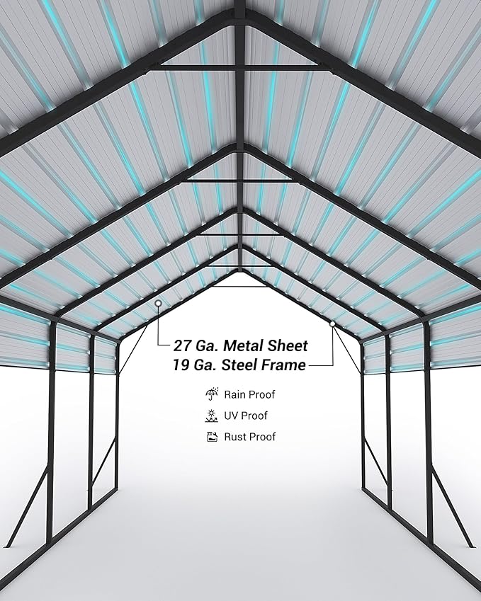 13x26x10 FT Metal Carport with Reinforced Frame, Galvanized Steel Roof & Enhanced Base Heavy Duty Car Ports for All-Weather Car Garage Shelter for Car, Truck, Pickup, SUV, Tractor, and Boat