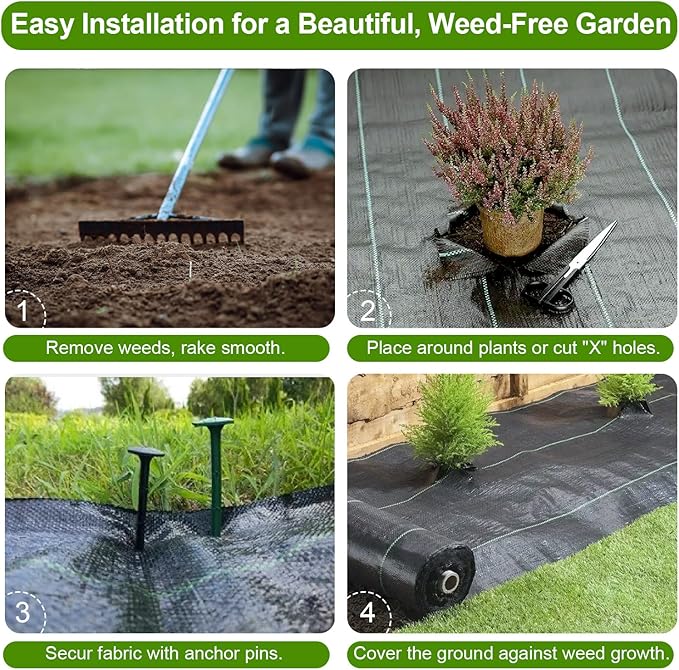 Barrier Landscape Fabric 4 x 250 Ft., Commercial Ground Cover Fabric Block, Gardening Fabric Mat, Black Heavy Duty Garden Cloth Felt for Flower Bed, Patio, Orchard, and Playground, 5oz/sq.yd