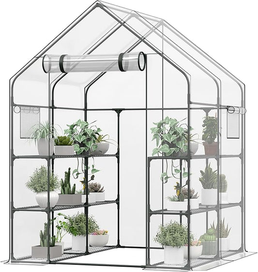 Walk in Greenhouse, 56x56x77 Inch Waterproof Green Houses for Outside, Portable for Outdoors with Roll-Up Zipper, Secure Hooks, Small Indoors Warm, 12 Shelves Walk-in (6.4x4.7x4.7FT)
