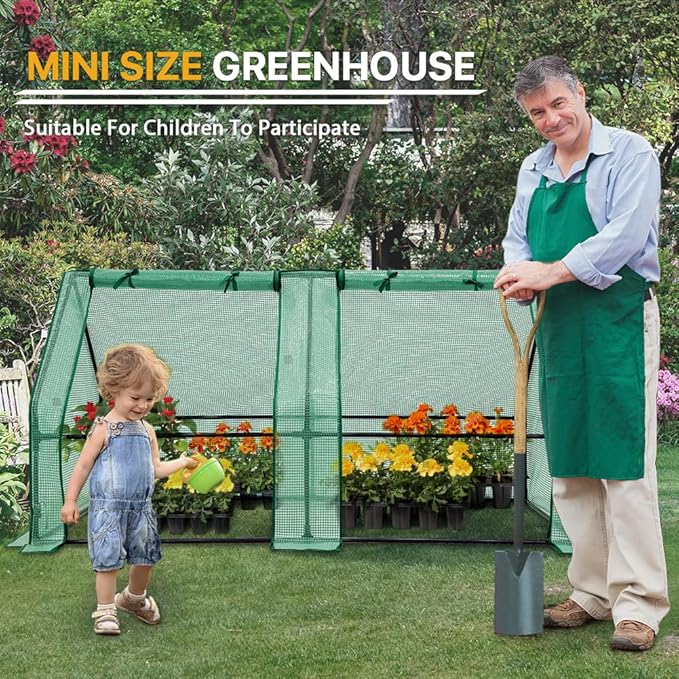 EAGLE PEAK Tunnel Greenhouse Garden Green House with Roll-Up Zipper Doors, Portable, 71"x36"x36", Clear/Green PE Cover