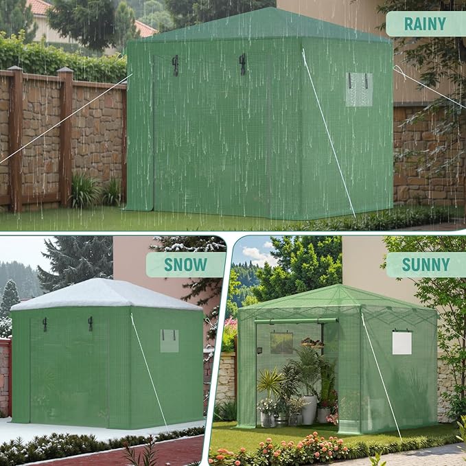 Pop Up Greenhouse 10x10FT, Pop Up Green House for Outdoors, Portable Greenhouses, Walk-in Greenhouses, Popup Greenhouse Kit, Easy Set Up