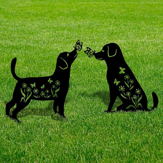 Decorative Garden Stakes - 2 Pack 15" Rust-Resistant Metal Dog Silhouette Outdoor Decor, Corten Steel Puppy Yard Art with Easy Installation for Gardens, Patios & Walkways (Black Lab Design)