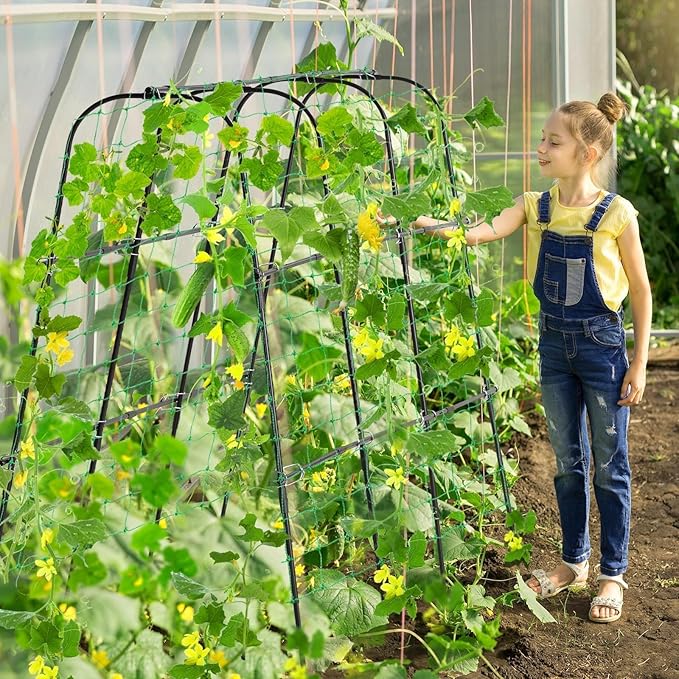 Garden Cucumber Trellis for Climbing Plants Outdoor, 65 x 48 inch U-Shaped Garden Arch Trellis, Pea Tomato Cucumber Trellis for Garden Raised Bed, 120x160-BLK