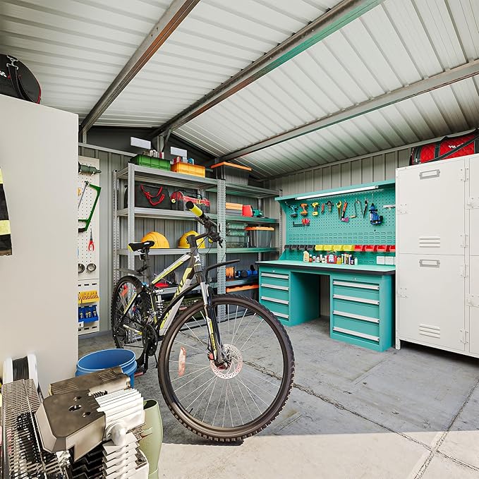 10x10 FT Metal Outdoor Storage Shed, Dual Doors with Lockable Bolts, Large Garden Shed for Yard Tools, Bike, Generator, Waterproof Galvanized Steel Panel with Vent & Sloping Roof (Brown)