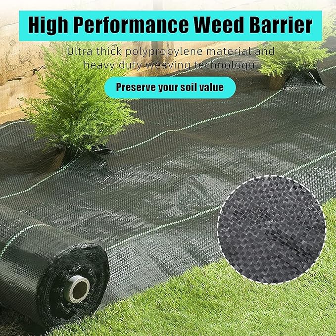 6.5ft x 330ft Weed Barrier Landscape Fabric Heavy Duty, Premium 3.2oz Ground Cover Weed Block Gardening Mat, Easy Setup & Superior Weed Control