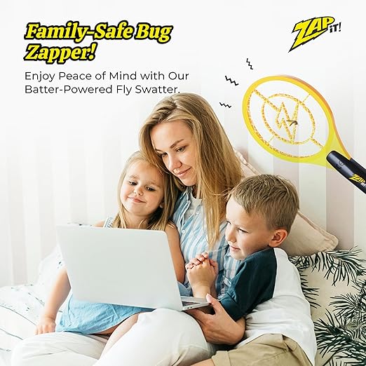 ZAP IT! Electric Fly Swatter Racket - 3,500 Volt Bug Zapper Racket - Battery-Powered Fly Zapper and Mosquito Racquet Zappers with AA Batteries Included - Lightweight and Compact for Indoors or Outdoor