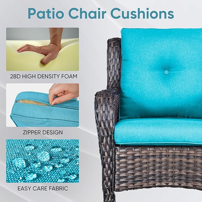 Patio Chair Cushions 6 Packs - Outside High Back Thick Replacement Cushion 22x24 with Zipper Cover for Outdoor Glider Rocking Chairs Loveseat 3-Seater Couch Sofa – Teal/Buckle
