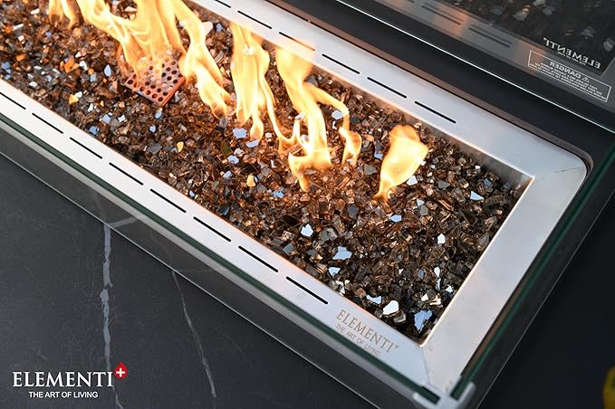Elementi+ | Bundle Valencia Gas Fire Pit | Concrete Body & Marble Porcelain Top | 62" Rectangular Fire Table | Electronic Ignition | Canvas Cover, Fire Glass, Burner Lid & More | Black | Natural Gas