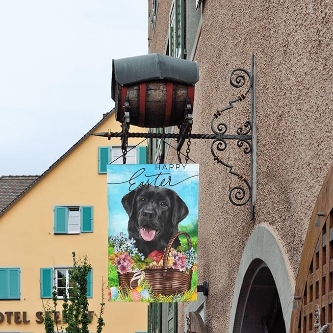 Happy Easter Labrador Dog Lab Black Flower Egg Garden Flag Welcome Party Outdoor Outside Decorations Picks Home House Garden Yard Decor 12x18 Inch