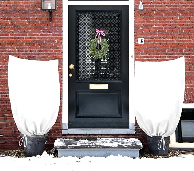 2 Pack Winter Plant Covers Freeze Protection with Drawstring, 39.3" x 39.3" Frost Cloths for Outdoor Plants Covers for Winter Cold Weather Tree Covers Freeze Protection, Shrubs Trees Jacket