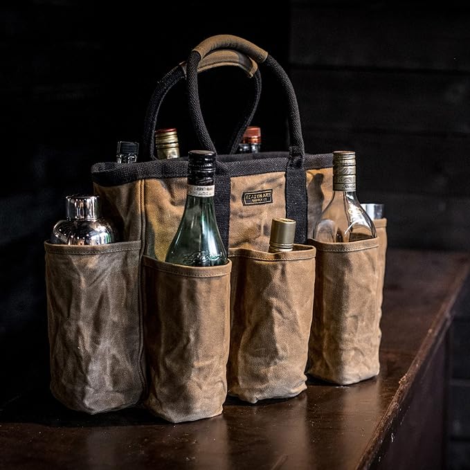 14" Waxed Canvas Supply Bag/Garden Tool Tote/Cleaning Organizer/Mobile Bar/Versatile Storage Tote With Pockets/Utility Bag with Heavy Duty Handles