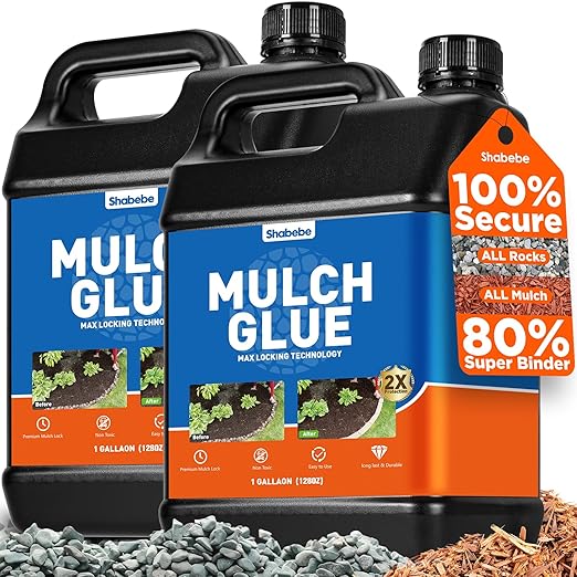 Mulch Glue, 2 Gallon Rock Glue for Landscaping Strong Adhesion of Pea Gravel Stabilizer Resin Binder, Non-Toxic Weather-Resistant Safe Mulch Lock Gravel Binder for Pebble,Pine Straw, Landscape Edging