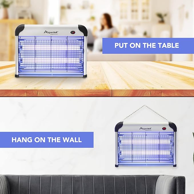 ASPECTEK Powerful 20W Indoor Bug Zapper - Electric Fly Trap, Mosquito Killer with UV Lamp, Includes 2 Replacement Bulbs for Effective Insect Control