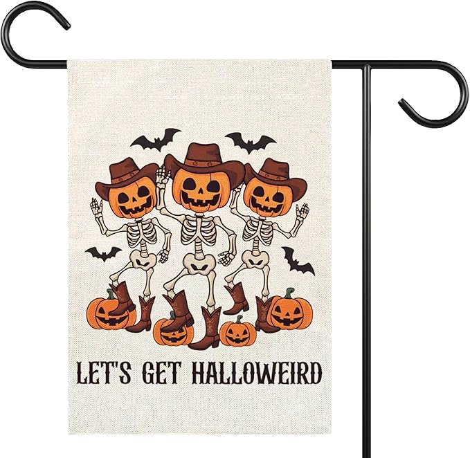 Let's Get Halloweiro Halloween Garden Flag for Outside, 12x18 Inch Double Sided Halloween Pumpkin Yard Flag, Farmhouse Small Yard Flags for Outdoor Decorations, Holiday Decor Gifts-A10