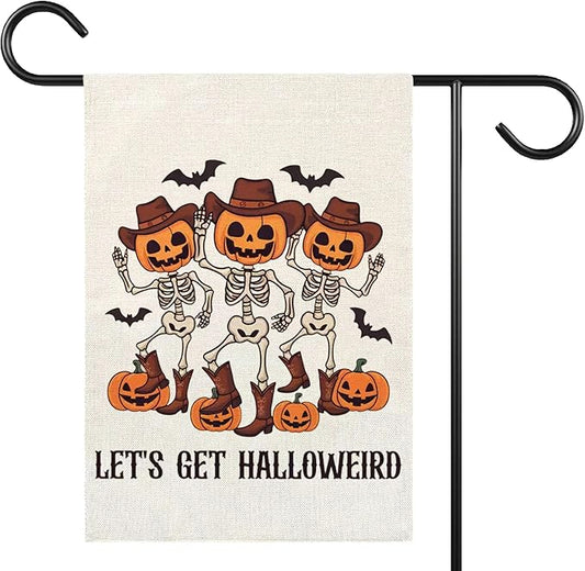 Let's Get Halloweiro Halloween Garden Flag for Outside, 12x18 Inch Double Sided Halloween Pumpkin Yard Flag, Farmhouse Small Yard Flags for Outdoor Decorations, Holiday Decor Gifts-A10