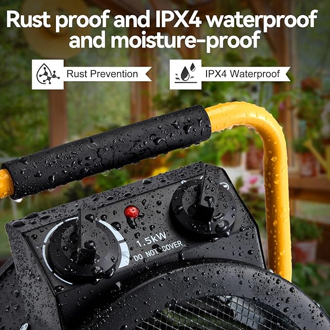 Greenhouse Heater with Digital Thermostat, 1500W Electric Outdoor Heaters for Patio, Fast Heating, Overheat Protection, Dustproof Design for Grow Tent, Green House, Flower Room, BK