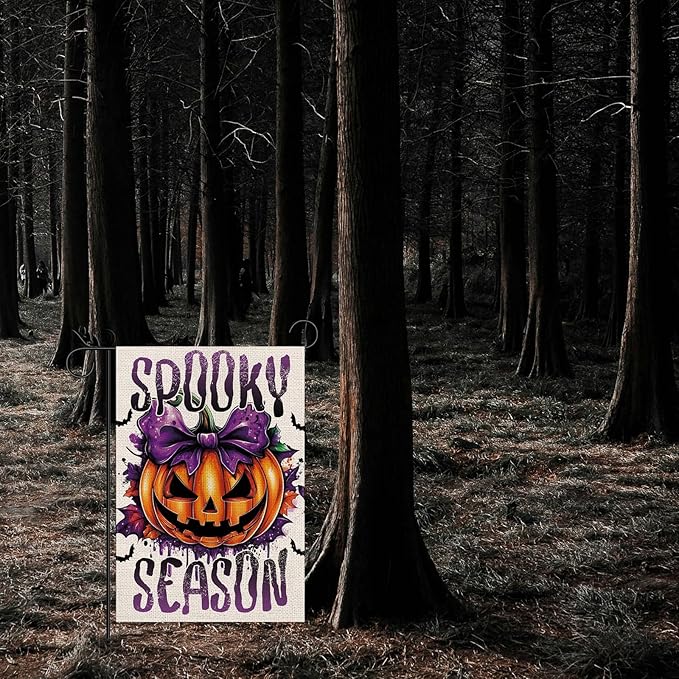 Halloween Garden Flag Pumpkin Spooky Season Vertical Double Sided Flags for Holiday Farmhouse Patio Yard Outdoor Party Decor Decorations Gifts - 12.5 x 18 Inch