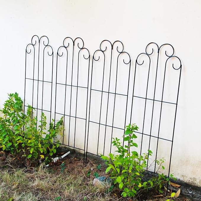 4 Pack Black Garden Trellis 45” x 15.9” for Climbing Plant Rustproof Iron Plant Support Patio Flower Metal Trelli Wire Lattices Grid Panels for Ivy Cucumbers Clematis Roses