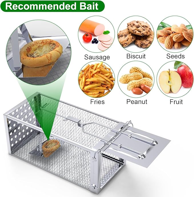 Humane Rat Trap, Single Door Metal Mouse Cage Traps and Other Small Live Animals Cage, Easy to Catch and Release, Work for Indoor Outdoor
