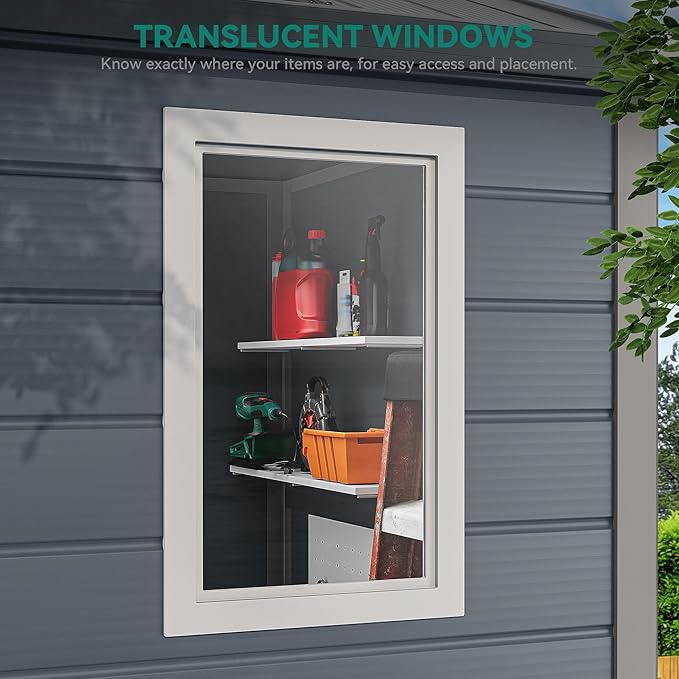 YITAHOME 8x6.2FT Outdoor Storage Shed w/o Floor, All-Weather Plastic Shed with Lockable Doors, Window & Vents, Plastic Tool Shed for Backyard, Patio, Poolside, Lawn, Gray