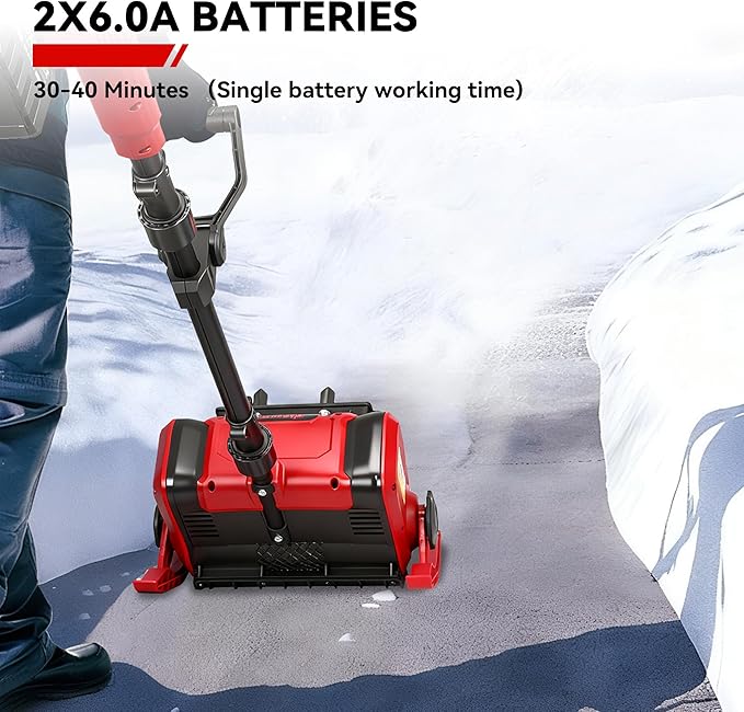 Snow Shovel, 20V | 12-Inch Cordless Snow Blower, Electric Snow Shovel with 2PCS 6.0Ah Batteries & Quick Charger, Battery Powered Snow Blower with Non-Slip Base & Adjustable Handle