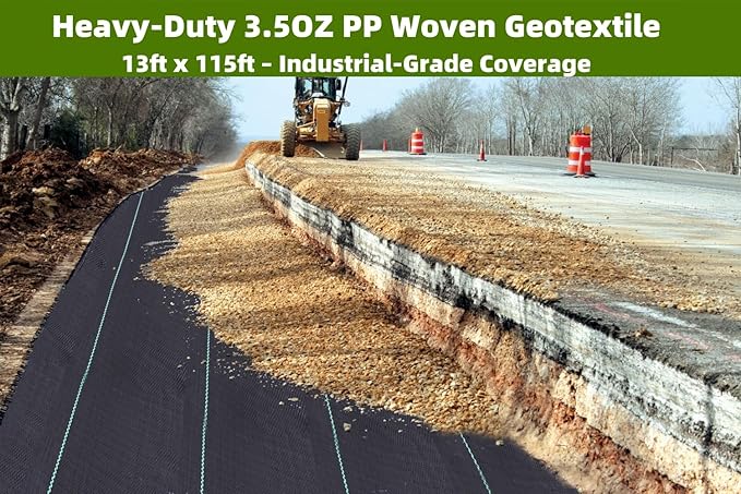 Driveway & Landscape Fabric 13ftx115ft Black Plastic, Heavy Duty Geotextile Ground Cover Under Gravel for Driveway Underlayment, Weed Control Garden Barrier Cloth