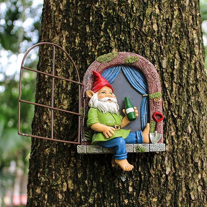 Gnome Tree Hugger, Funny Garden Gnome Resin Statue, Outdoor Ornaments Decor, Whimsical Tree Sculpture Peeker, Patio Yard Lawn Porch Decoration, Gardening Gifts