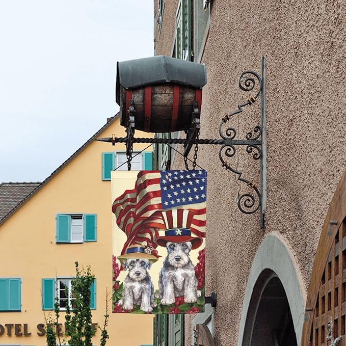 Schnauzer Independence Day Patriotic American Dog Garden Flag Welcome Party Outdoor Outside Decorations Picks Home House Garden Yard Decor 12x18 Inch