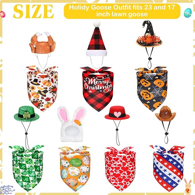 7 Set Holiday Porch Goose Outfits All Seasons Fall Halloween Christmas Lawn Porch Geese Clothes for Goose Garden Patio Yard Lawn Decor(Bandannas)
